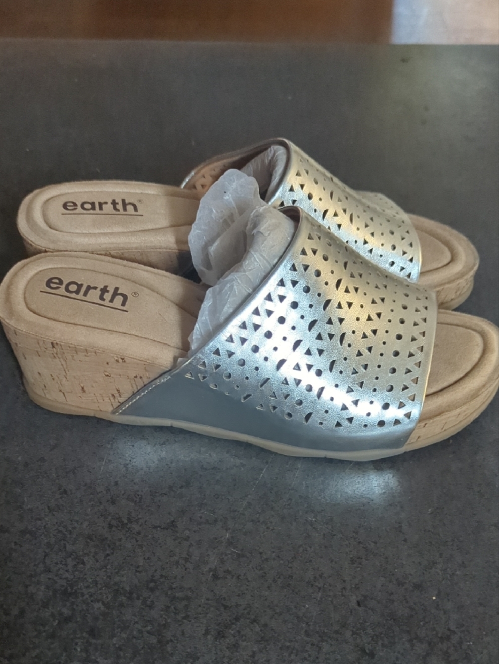 Earth Silver Perforated Slide Mules - Picture 5 of 6
